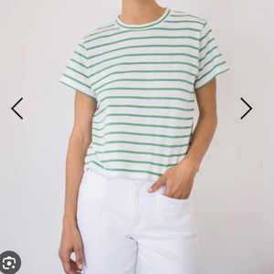 AYR The Sno Cone T-Shirt in White and Green Stripe